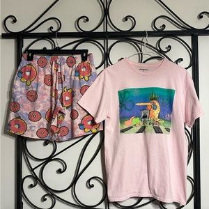 Unisex Lounging Bundle. SpongeBob t-shirt and Bart Simpson shorts. Size Med.